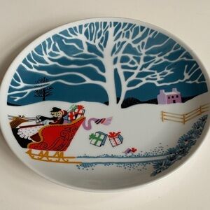 Vintage Shafford Christmas Eve Festive Winter Scene Porcelain Plate 7.75”